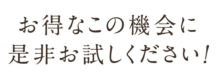 お得なこの機会に是非お試しください！